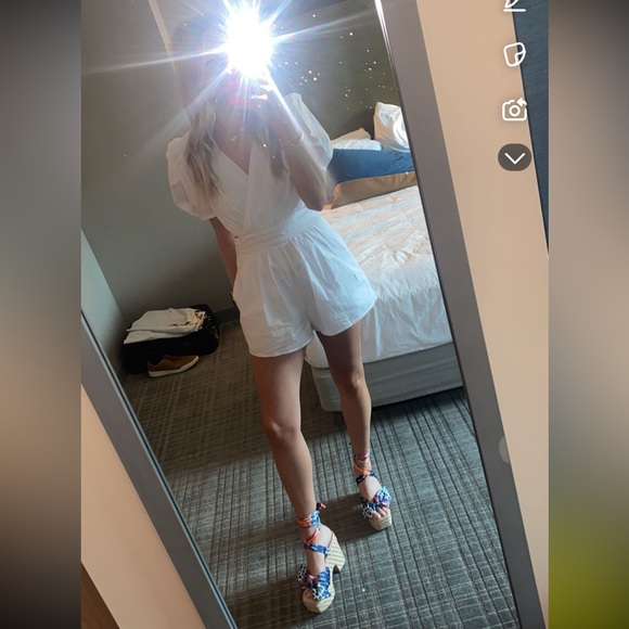 Day + Moon Pants - White Puff Sleeve Romper